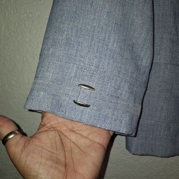 VTG Drapers & Damons Open Front Blue Lightweight Jacket Pockets M 3/4 Sleeve - Picture 4 of 10
